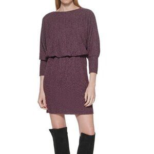 Jessica Howard 14 Blouson Mini Batwing Sleeve Classic Wine Sweater-dress,NWT